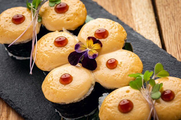 Sushi with sesame seeds, close-up