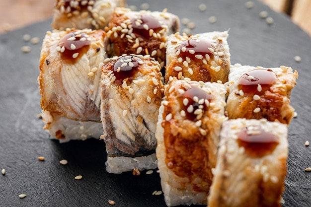 sushi with sesame seeds