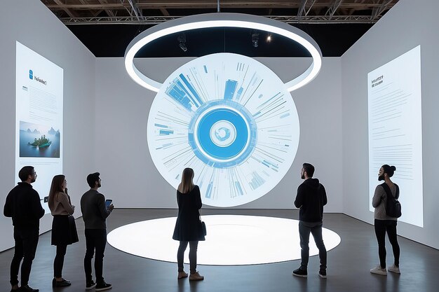 Suspended Art Innovation Rotating Disk Mockup with Interactive Projections