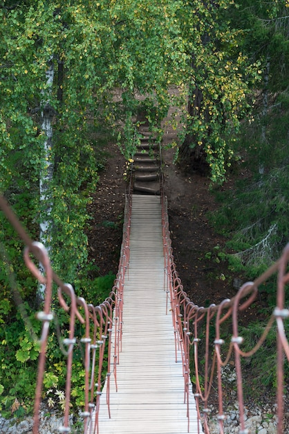 Photo suspension bridge across the river in the forest