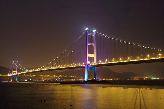 Suspension bridge in Hong Kong at night