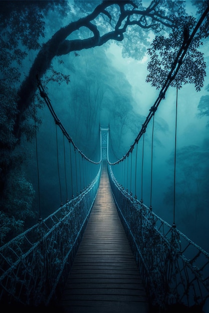 Suspension bridge in the middle of a forest generative ai