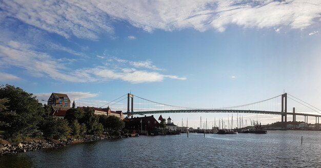 Suspension bridge over river