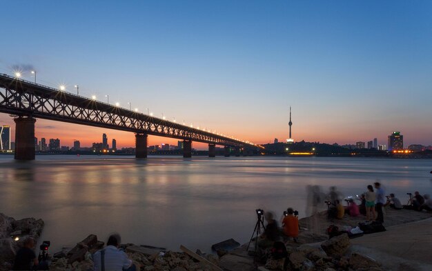 Suspension bridge over river