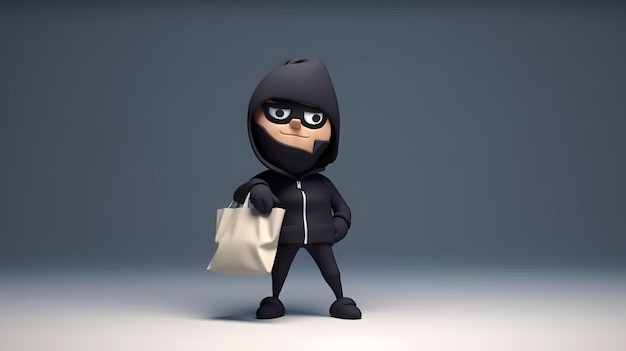 Suspicious Thief Holding Bag of Money