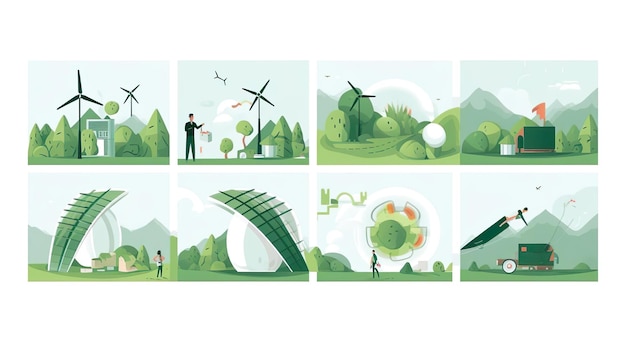 Sustainability illustration set ESG green energy