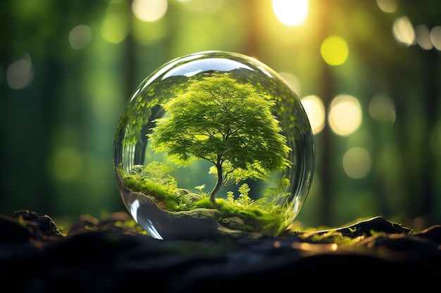 Sustainability nature environment in crystal ball global warming save the earth