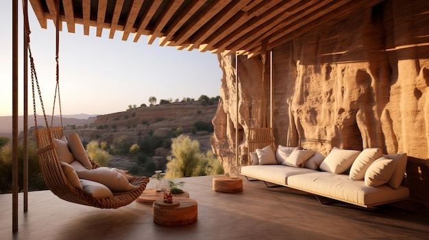 Sustainable Architecture Small Apartment Office With Pergola Swing In Rural Spain