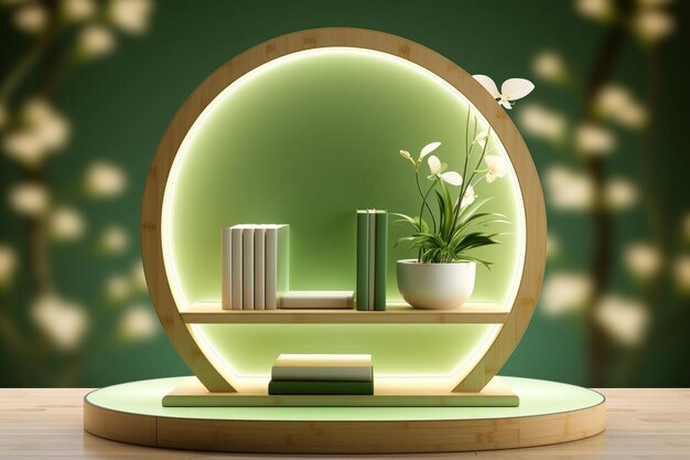 Sustainable Bamboo D Podium for Green Product Stand with EcoFriendly Background