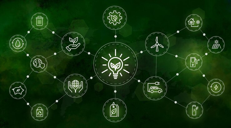 Photo sustainable business or green business vector illustration background with connection icon concept r