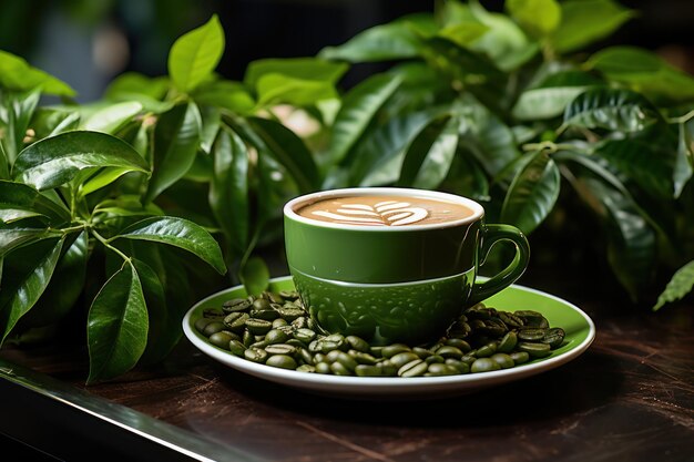Устойчивое кафе, украшенное зелеными листьями, пропагандирующее экологически чистые обеды и экологические образы