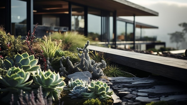 Photo sustainable design dramatic seascapes with succulents and australian landscape