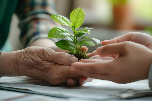 Sustainable Development Concept with Hands Holding a Young Plant