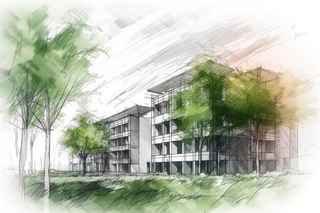 Sustainable development project sketch green building