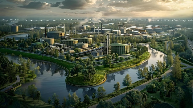 Photo sustainable development a spacious d industrial park with ecofriendly factories concept sustainable development industrial park ecofriendly factories spacious design green technology