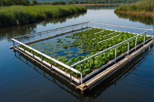 Foto sustainable energy solar panels over water