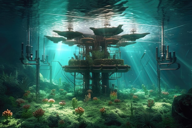 Sustainable energy sources powering an underwater base created with generative ai
