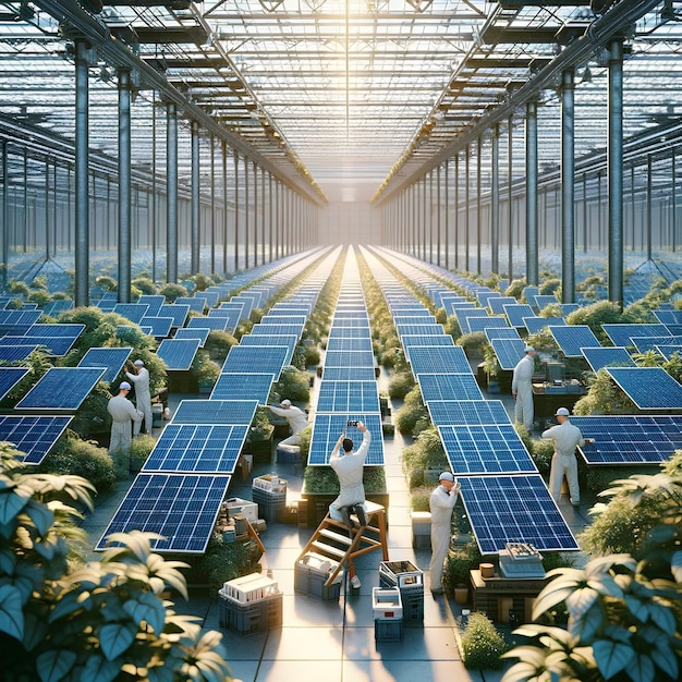 Foto uso sostenibile dell'energia nell'agricoltura ad alta tecnologia in serra