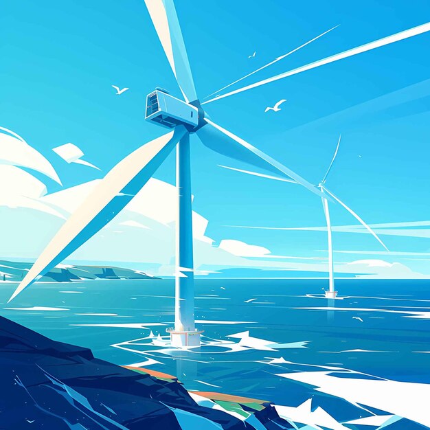 Photo sustainable energy wind turbines overlooking ocean ecofriendly technology concept