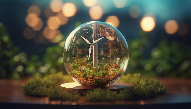 Sustainable energy world 3D creative concept created with generative ai technology