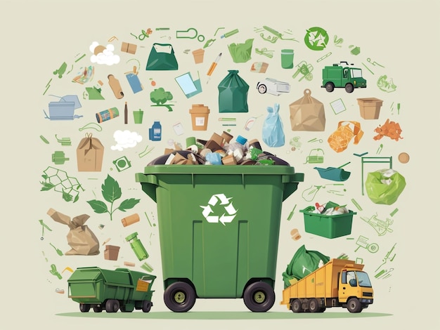 Sustainable future waste management recycling vector illustration 02