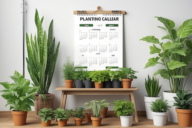 Photo sustainable gardening workshop planting calendar signage mockup with blank white empty space for placing your design