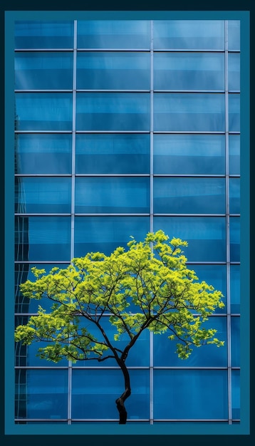 사진 탄소 감축을 위한 친환경적인 도시 환경에서 나무와 함께 지속 가능한 유리 사무실 건물