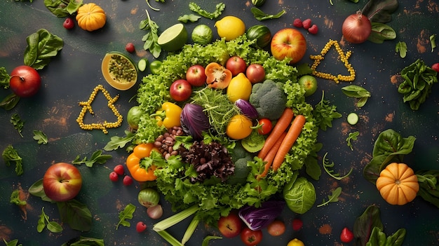 Фото Устойчивое глобальное питание живая продуктовая сфера, окруженная символами переработки