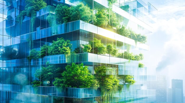 Фото Устойчивое зеленое строительство в современном городе концепция биофильной архитектуры