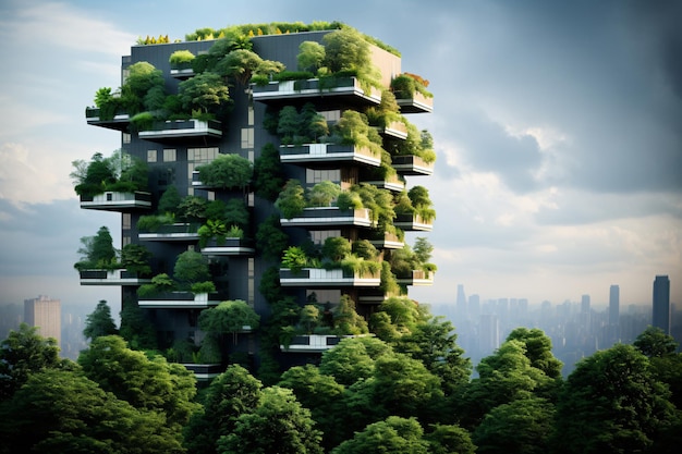 Sustainable green building in modern city Green architecture Ecofriendly building Sustainable