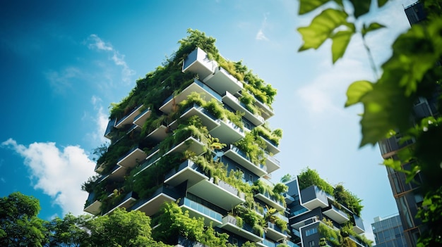 Sustainable green building in modern city Green architecture Ecofriendly building Sustainable