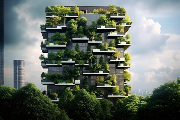 Sustainable green building in modern city Green architecture Ecofriendly building Sustainable