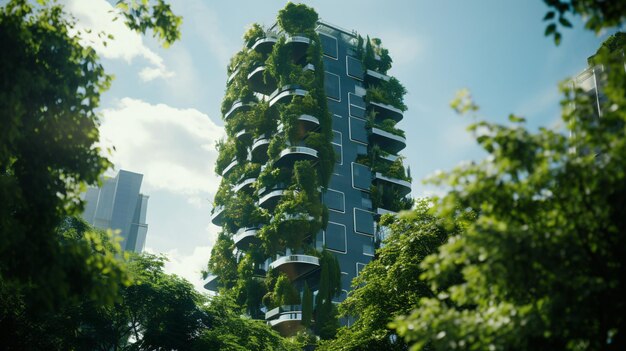 Sustainable green building in modern city Green architecture Ecofriendly building Sustainable