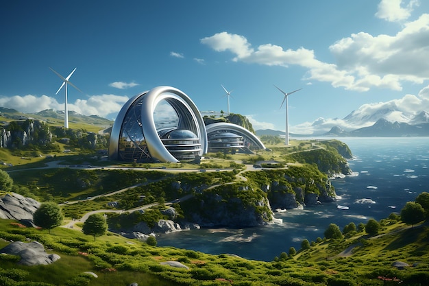 Sustainable green eco friendly building beautiful illustration picture generative ai