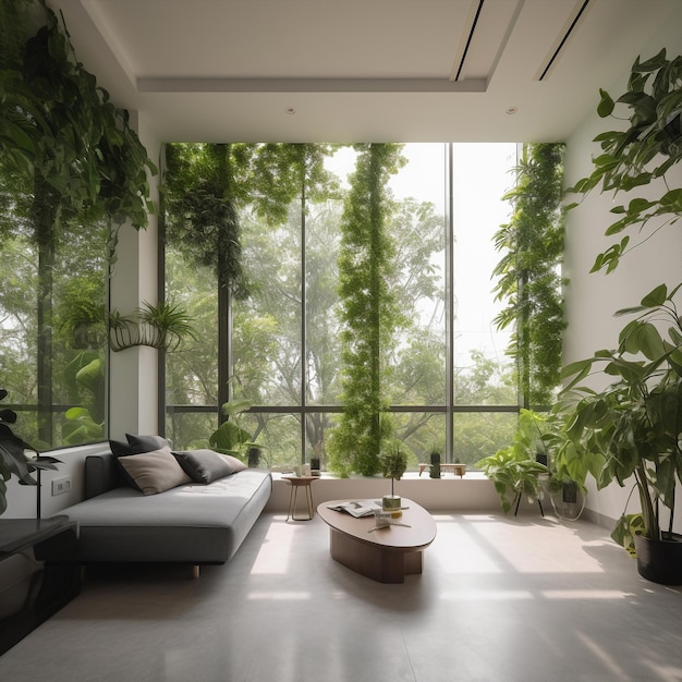 Устойчивый зеленый экологически чистый интерьер дома
