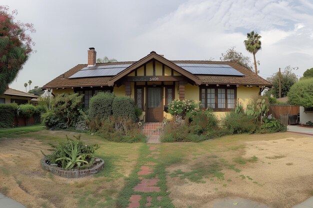 Photo sustainable home in los angeles california with solar panels to generate clean energy