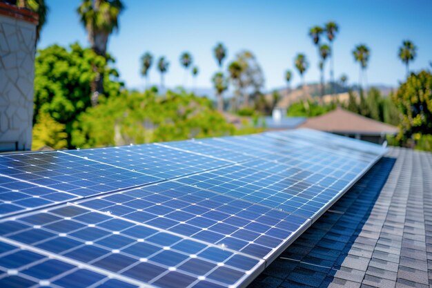 Photo sustainable home in los angeles california with solar panels to generate clean energy