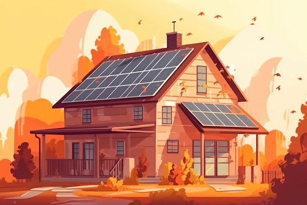 Sustainable home with solar panels on roof generative AI