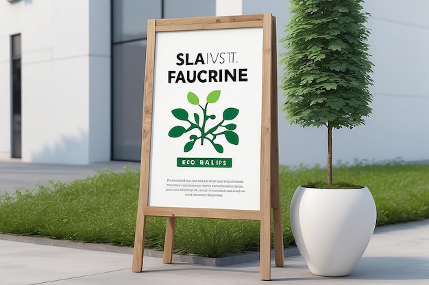 Sustainable Living Fair EcoFriendly Tips Signage Mockup with blank white empty space for placing your design (サステナブル・リビング・フェア・エコフレンドリー・ティップス) サイネージ・モックアップに白い空きスペースが付いている