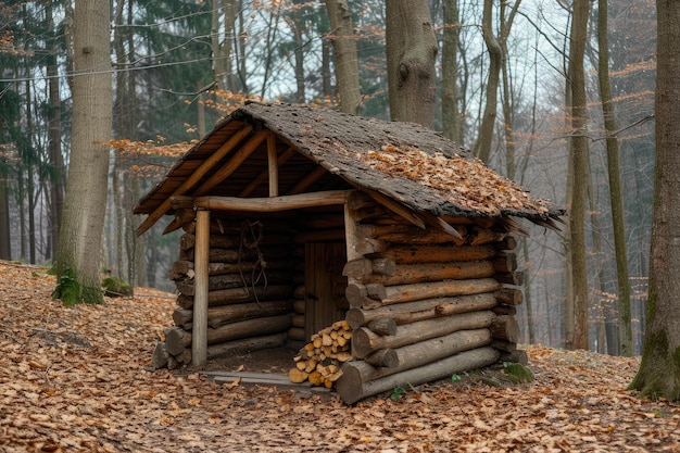 Photo sustainable living in forest log cabin