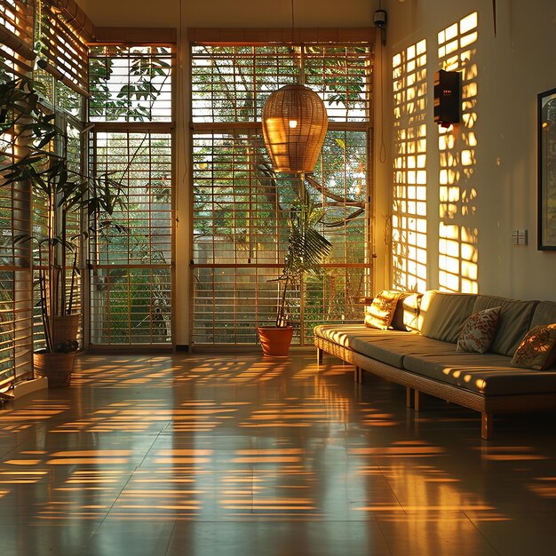 Photo sustainable living space with bamboo furnishings