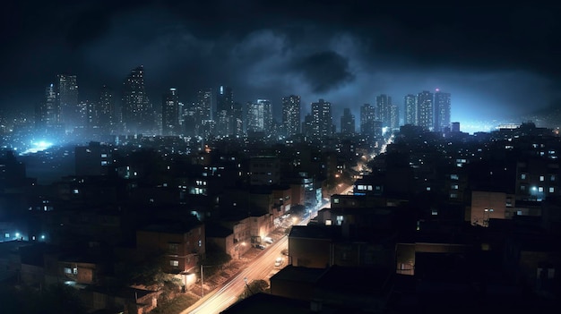 Sustainable night lighting in this aerial panorama of a big city Ai generated