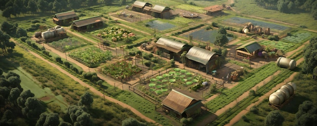 地元の農家からの持続可能な製品 コンセプトアート 空から見る