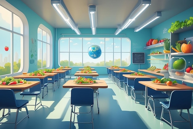 Sustainable School Lunch Programs Nutritious Eating in Futuristic Classrooms
