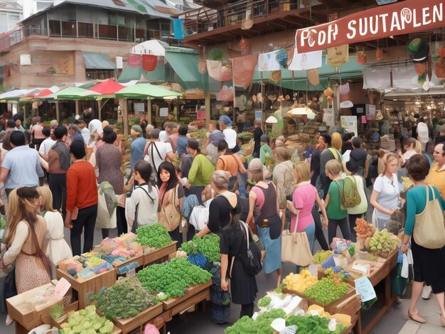 Sustainable shopping a bustling market showcasing eco friendly products ai generated