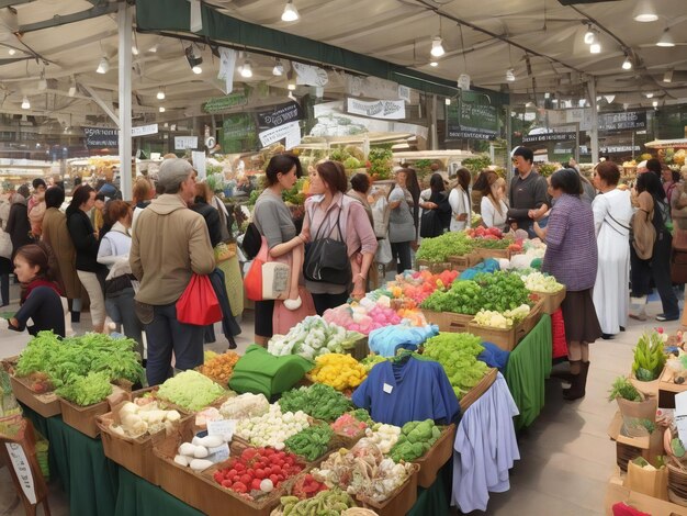 Photo sustainable shopping a bustling market showcasing eco friendly products ai generated