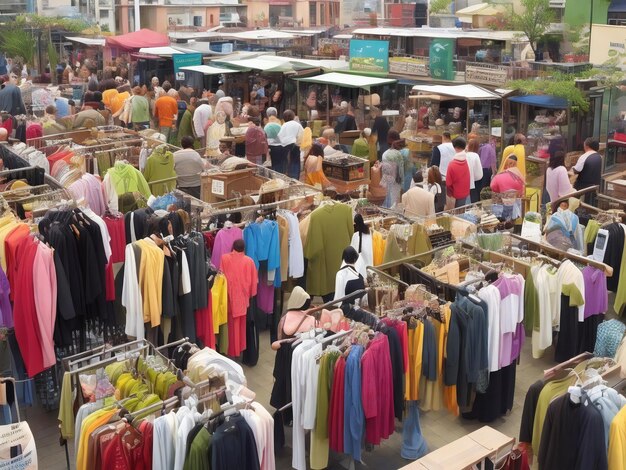 Foto shopping sostenibile, un mercato vivace che mette in mostra prodotti ecologici generati