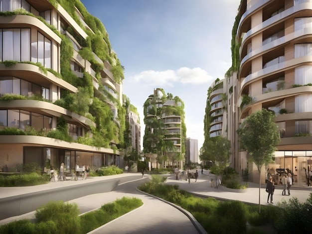 Sustainable urban design featuring ecofriendly elements