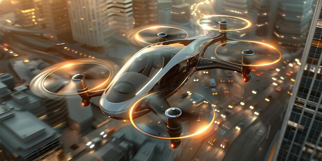 Photo sustainable urban mobility electric flying taxi offers trafficfree travel concept urban mobility sustainable transportation electric flying taxi trafficfree travel future of transportation