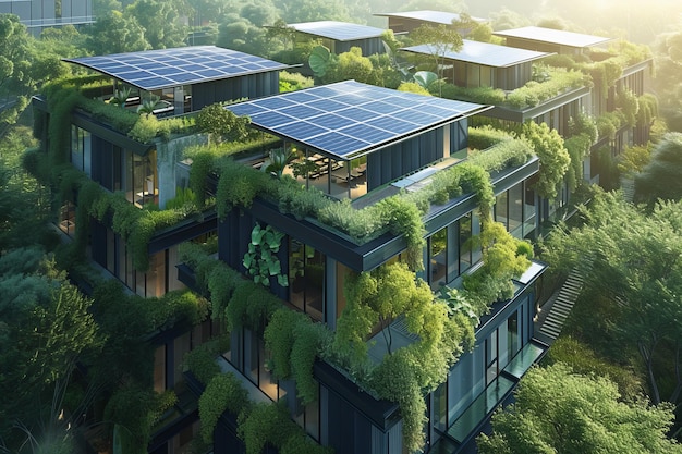태양광 패널을 갖춘 지속 가능한 도시 오피스 허브